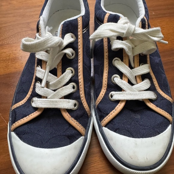 Coach Navy and Tan Sneakers women’s sized 6 - Picture 1 of 9